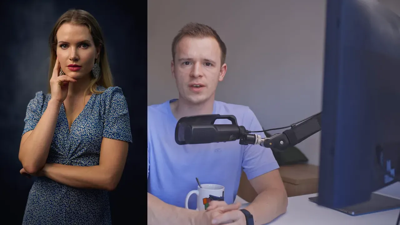 Capture-One-Ansicht: studio-porträt links mit kräftigen Farben neben Moderator rechts